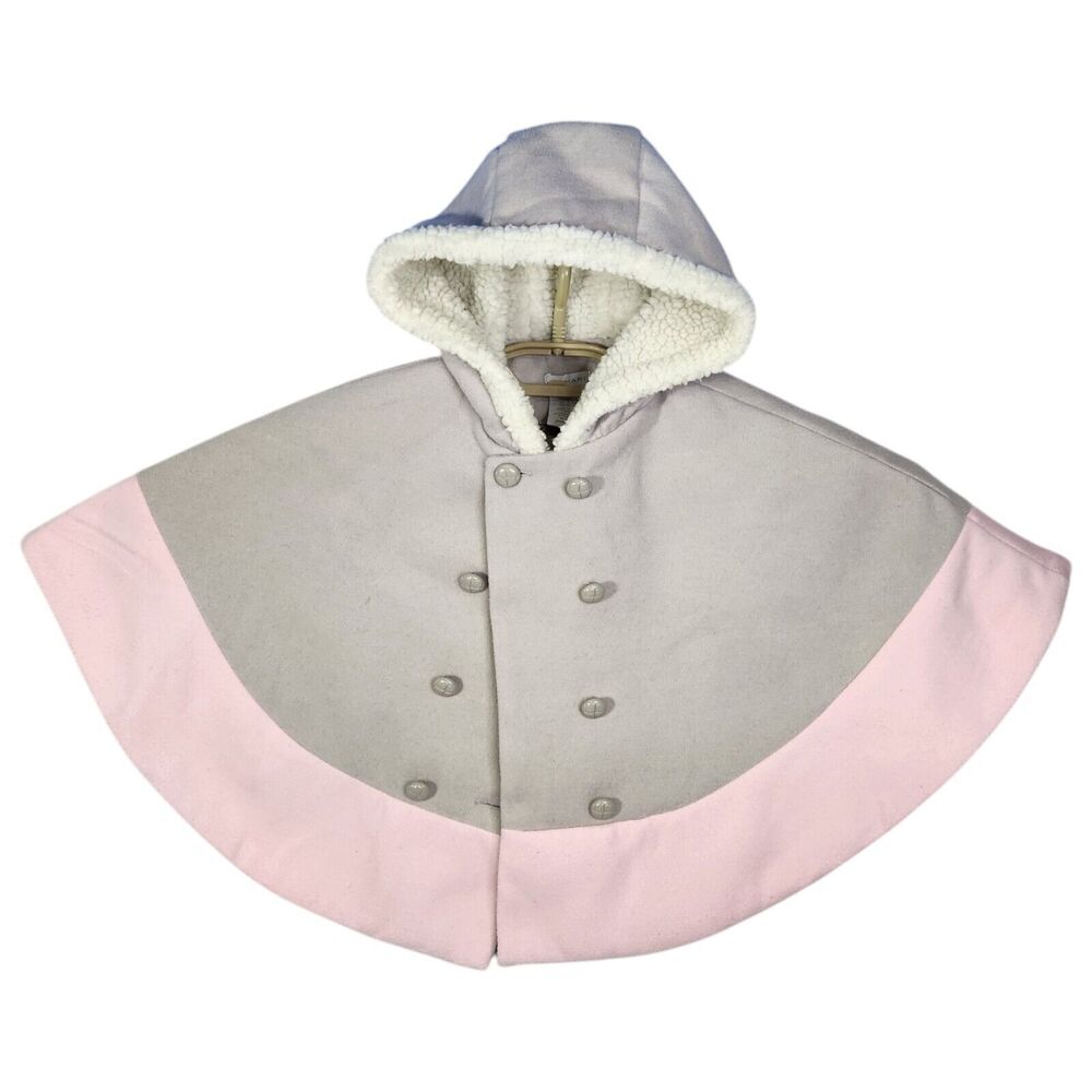 Tahari Hooded Coat Cloak Pancho Cape Lined Girl Size 2T Winter Gray Pink Toddler